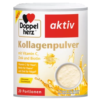 Abbildung der Produktverpackung Doppelherz aktiv Kollagenpulver Zitrone Frontansicht